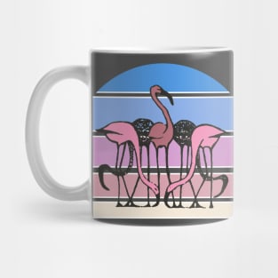 Lispe Five Flamingos Pastel Striped Sunset Mug